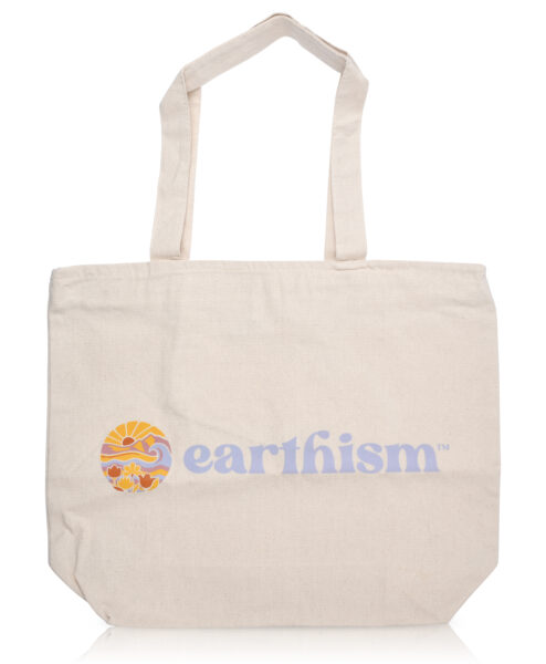 Large zipper Cotton Tote bag with Earthism logo.